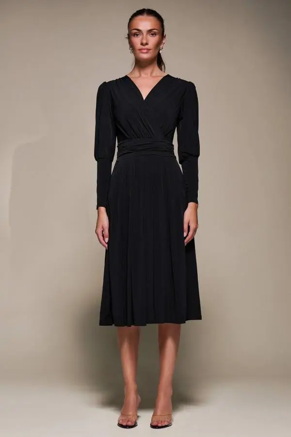 Jolie Moi Women's Puff Long Sleeve Jersey Midi Dress in Black 