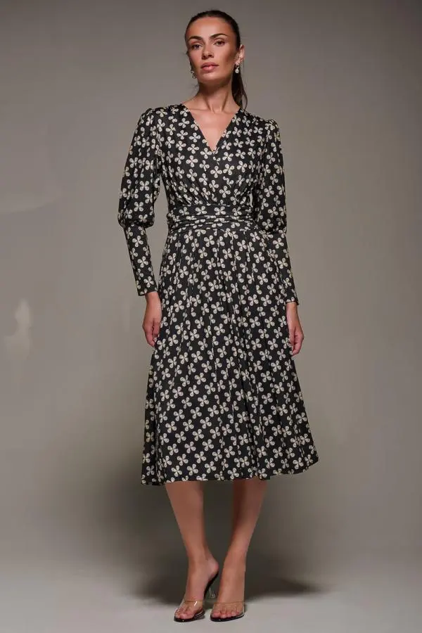 Puff Long Sleeve Jersey Midi Dress
