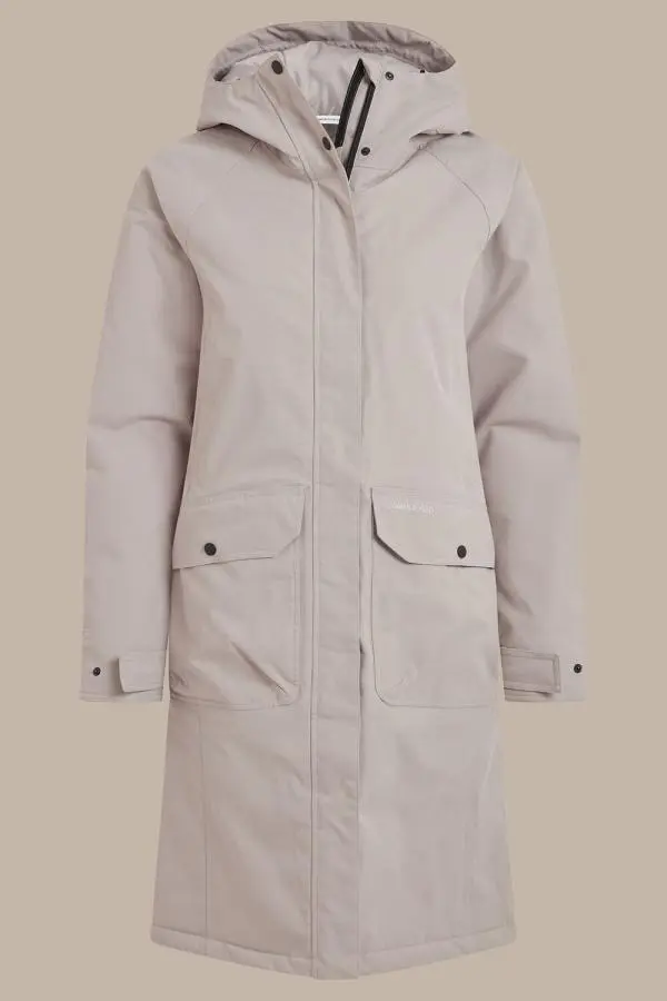 Craghoppers Women's Rosalind Longline Hooded Waterproof Breathable Padded Jacket in Light Beige | Size: 8