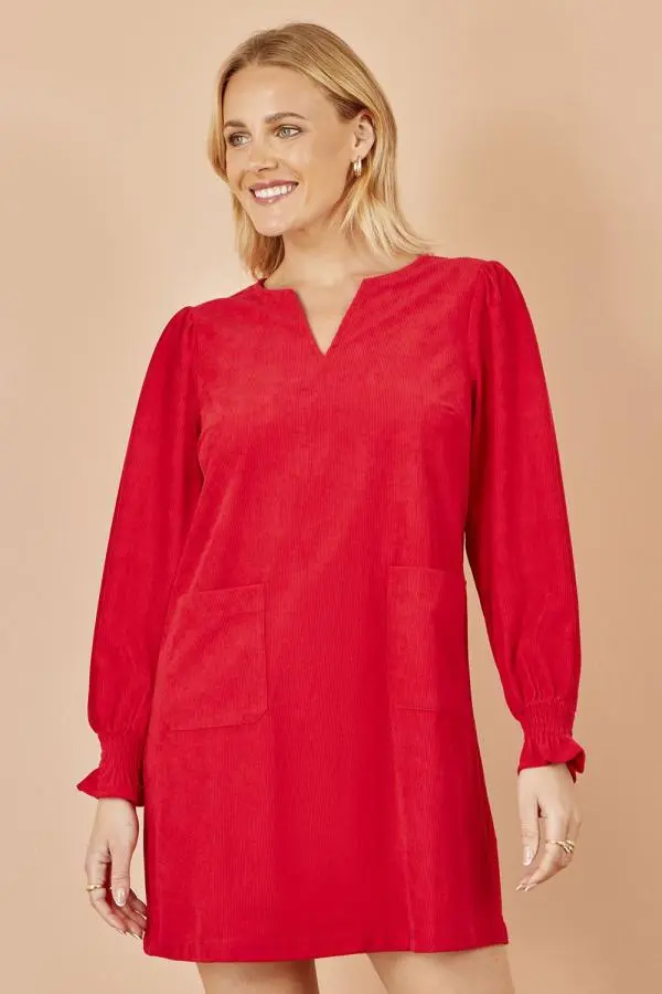 Red Cord Tunic With Ruched Sleeve