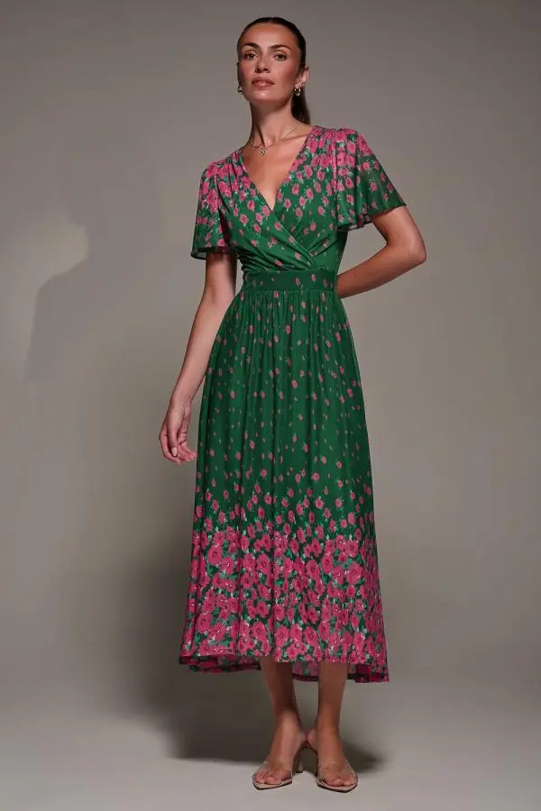Mirrored Mesh Short Sleeve Midaxi Dress