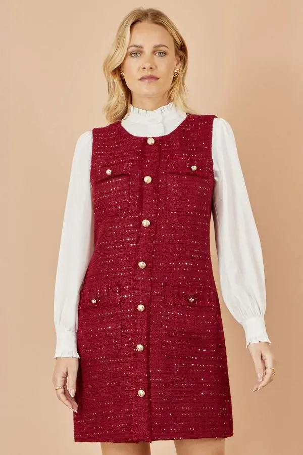 Yumi Women's Burgundy Boucle Tunic Dress 