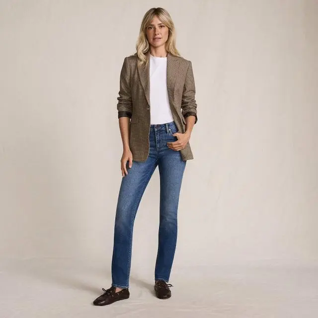 Lands' End Women's Checked Blazer in Tan 