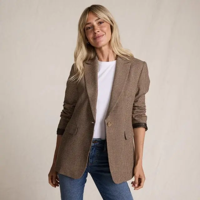 Lands' End Women's Checked Blazer in Tan 