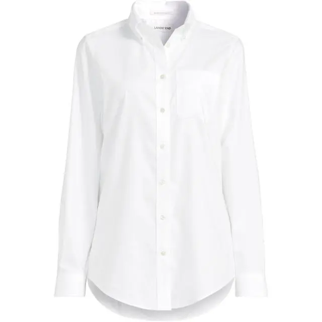 Lands' End Women's Non-Iron Boyfriend Fit Oxford Shirt in White 