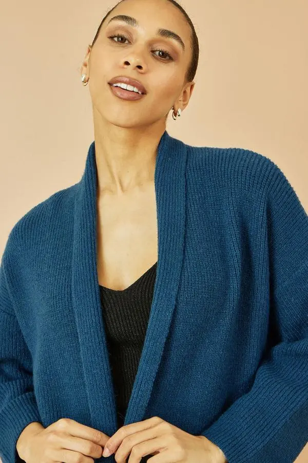 Yumi Women's Teal Knitted Maxi Cardigan With Pockets 