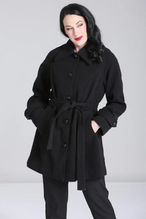 Hell Bunny Women's Juliette Fully Lined Loose Fit Black Coat | Size: XS