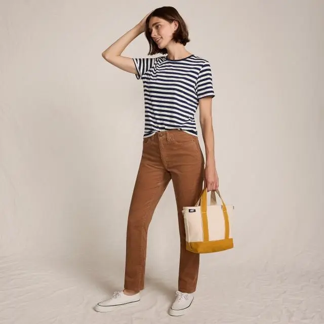 Lands' End Women's Petite Straight Leg Stretch Cord Jeans, Mid Rise in Light Brown 