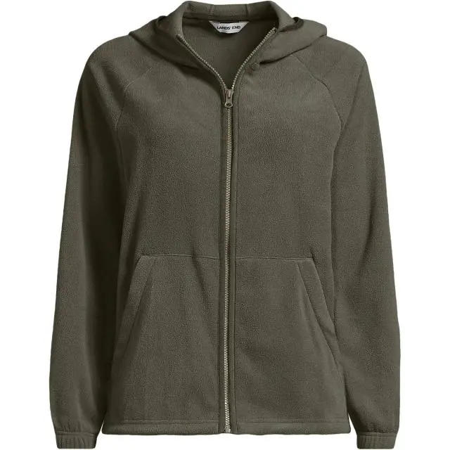 Lands' End Women's Anyweather Water Repellent Hooded Fleece Jacket in Dark Green 