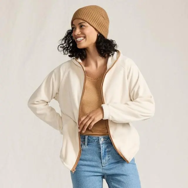 Lands' End Women's Anyweather Water Repellent Hooded Fleece Jacket in Ivory 