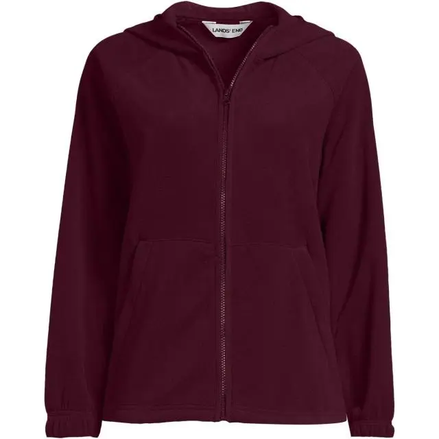 Lands' End Women's Anyweather Water Repellent Hooded Fleece Jacket in Burgundy | Size: 10-12
