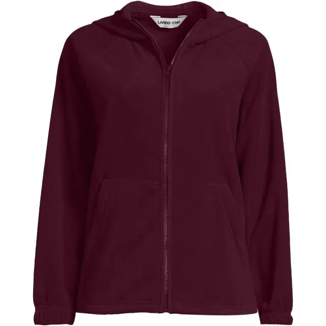 Lands' End Women's Anyweather Water Repellent Hooded Fleece Jacket in Burgundy 