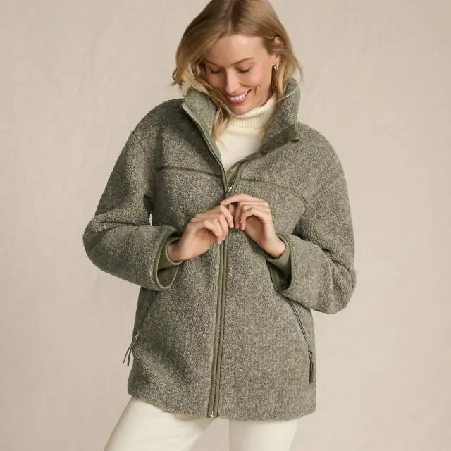 Lands' End Women's Borg Fleece Jacket in Green 