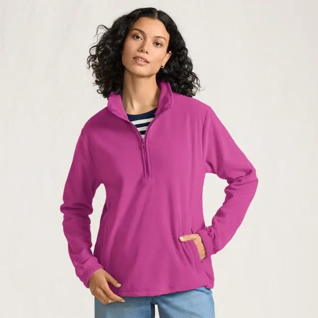 Lands' End Women's Anyweather? Water Repellent Fleece Quarter Zip Pullover in Raspberry 