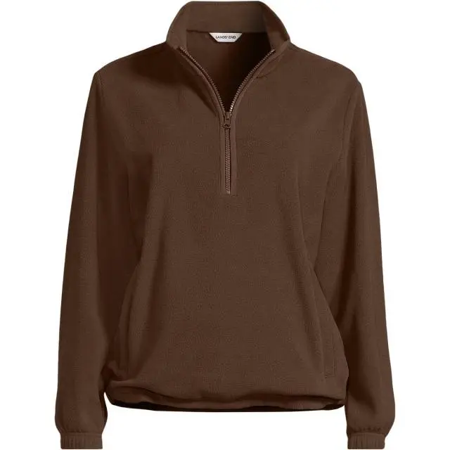 Lands' End Women's Anyweather Water Repellent Fleece Quarter Zip Pullover in Brown | Size: 14-16