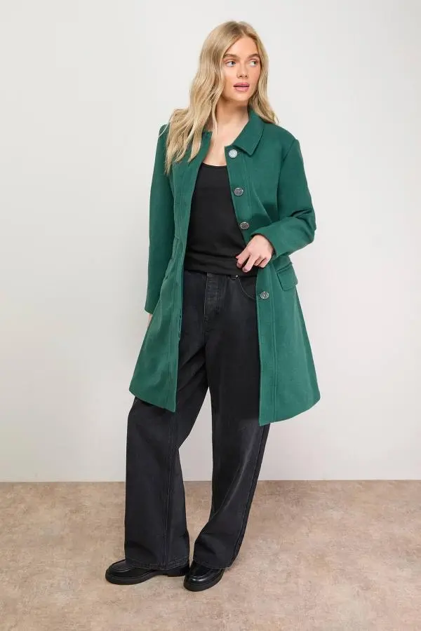 Oasis Women's Faux Wool Button Through Dolly Coat in Green 