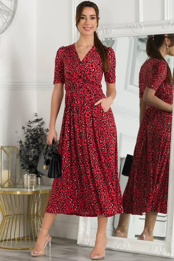 Jolie Moi Women's Selene Animal Print Maxi Dress in Red | Size: 10