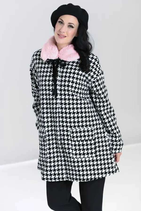 Hell Bunny Women's Milo Contrasting Panel Pink Faux Coat Black-White in Black 