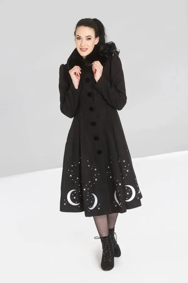 Hell Bunny Women's Interstellar Peter Pan Faux Fur Collar Black Coat 