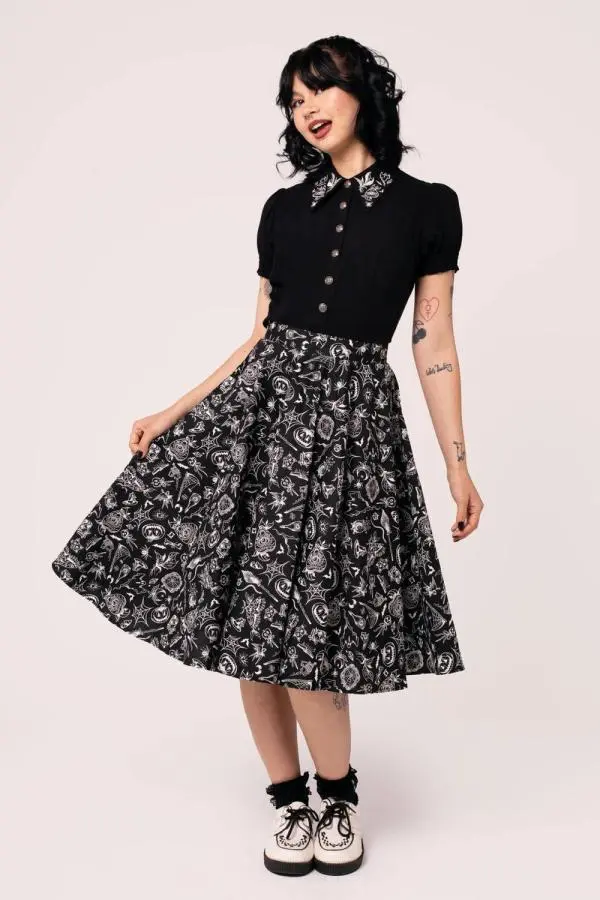 Hell Bunny Women's Mischief Halloween Inspired Midi Skirt in Black 