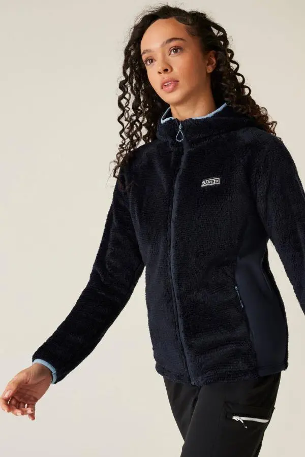 Dare 2b Women's Torrek Pro Fluffy Full Zip Hooded Midlayer in Navy 