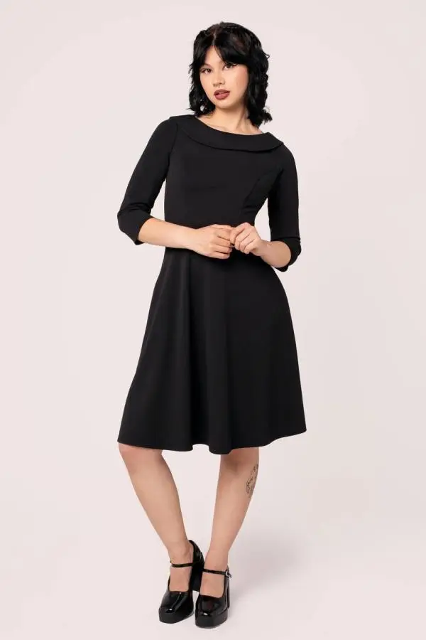 Hell Bunny Women's Lois 50s Style V Neckline Black Midi Dress 