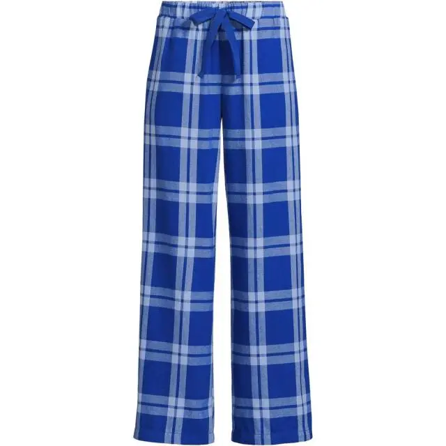 Lands' End Women's Petite Pure Cotton Flannel Wide Leg Pyjama Bottoms in Blue 