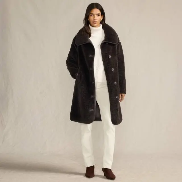 Lands' End Women's Long Faux Fur Coat in Brown 