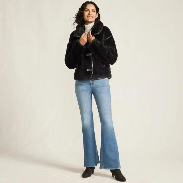 Lands' End Women's Short Faux Fur Jacket in Black 