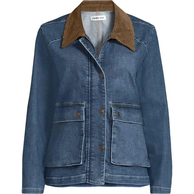 Lands' End Women's Plus Corduroy Collar Denim Jacket in Indigo 