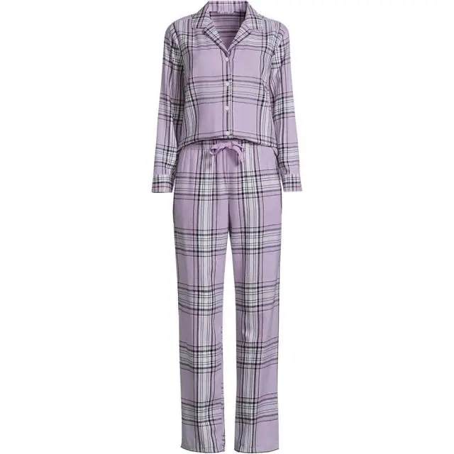 Lands' End Women's Plus Pure Cotton Flannel Pyjama Set in Lilac 