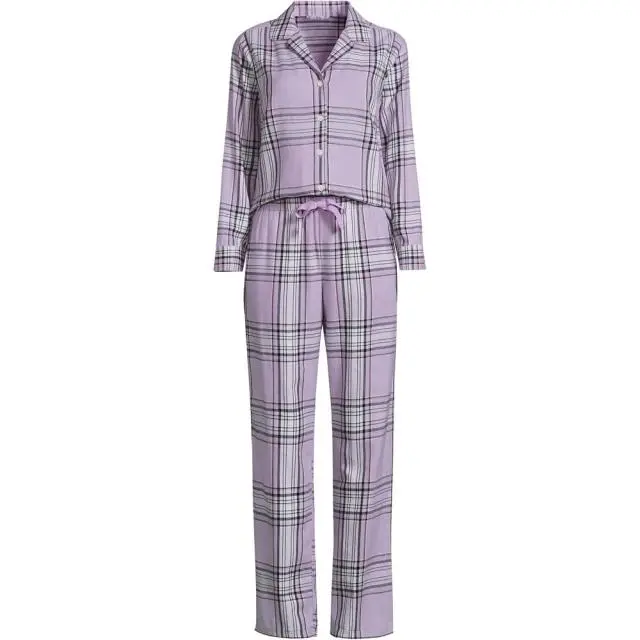 Lands' End Women's Plus Pure Cotton Flannel Pyjama Set in Lilac 
