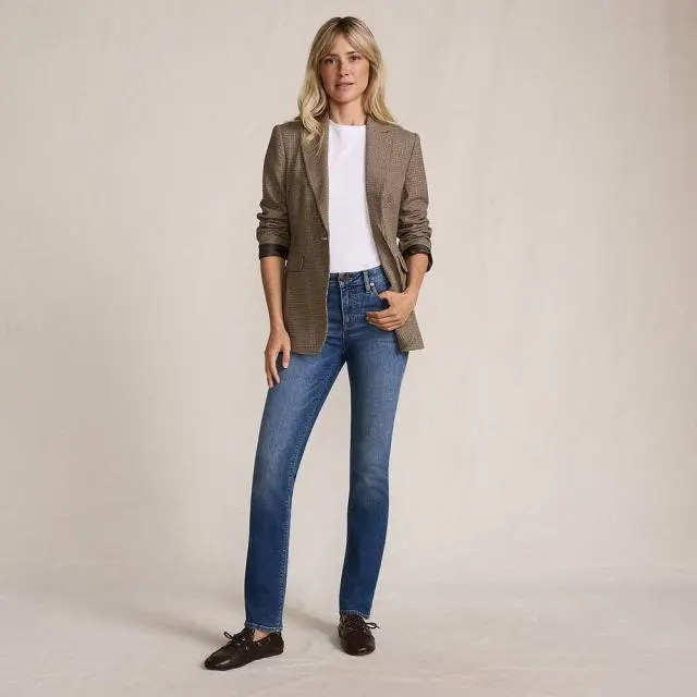 Lands' End Women's Checked Blazer in Tan | Size: 14