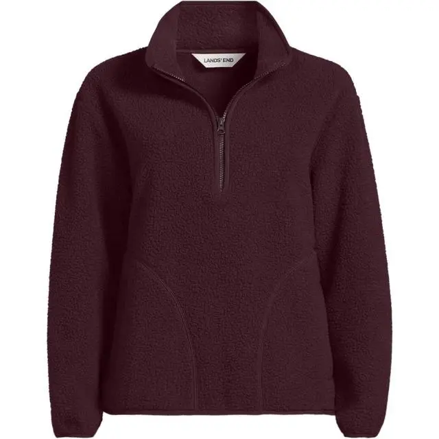Lands' End Women's Plus Cosy Sherpa Fleece Half Zip Pullover in Burgundy 