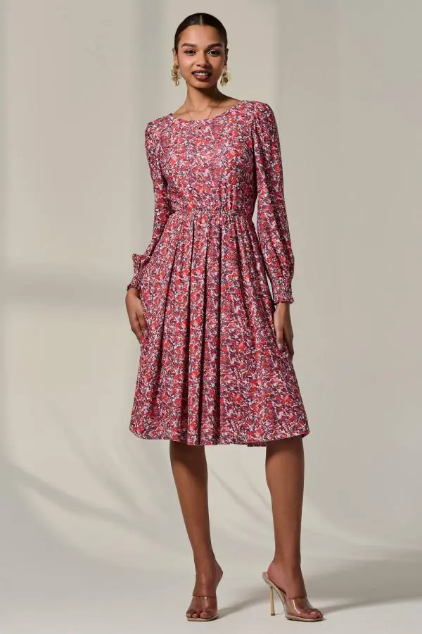 Jolie Moi Women's Long Sleeve Jersey Midi Dress 