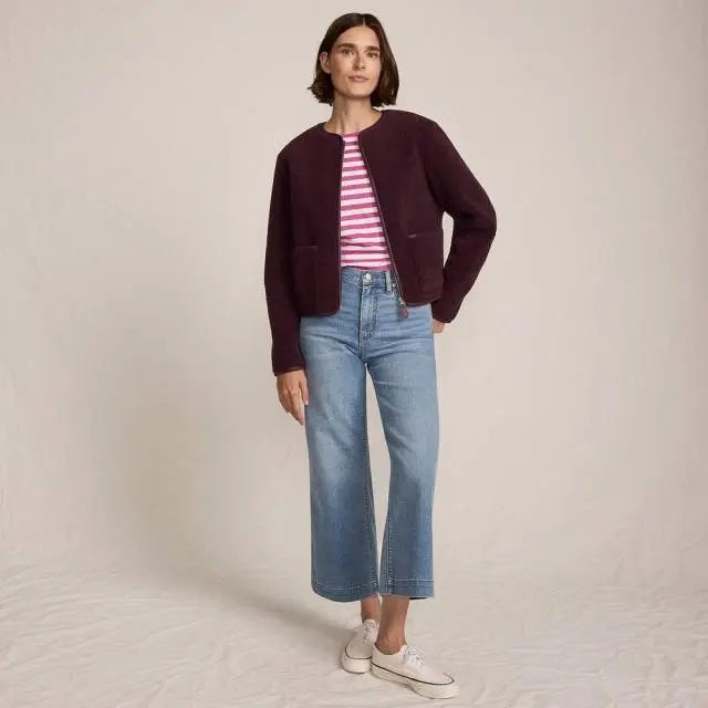 Lands' End Women's Sherpa Fleece Jacket in Dark Red 