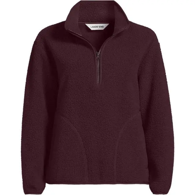 Lands' End Women's Petite Cosy Sherpa Fleece Half Zip Pullover in Burgundy 