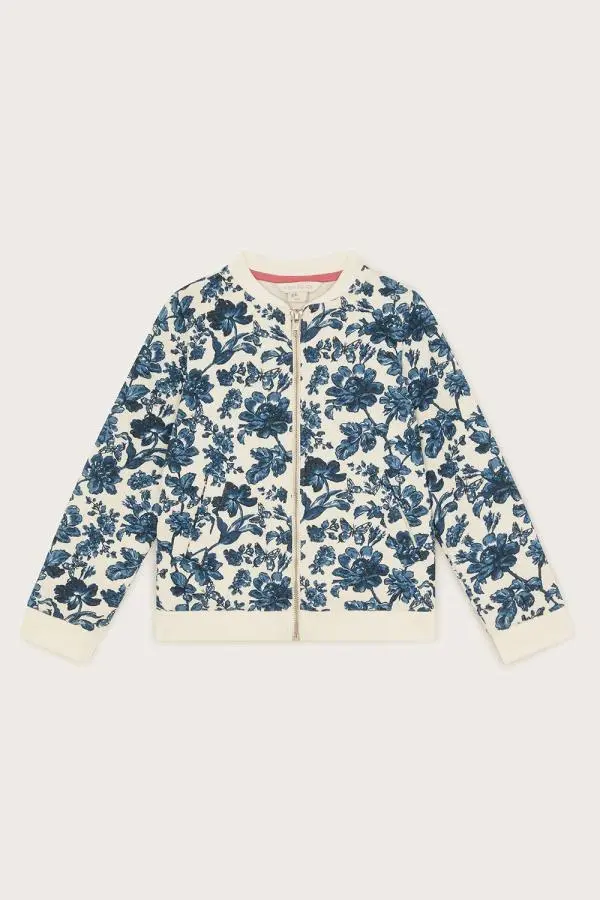 Monsoon Girl's Floral Quilted Bomber Jacket White 