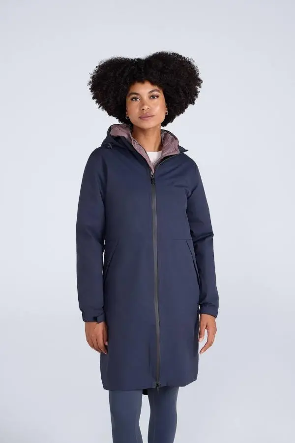 Animal Women's 'Pace' Longline Waterproof Packable Adjustable Hood Full Zip Jacket in Navy 