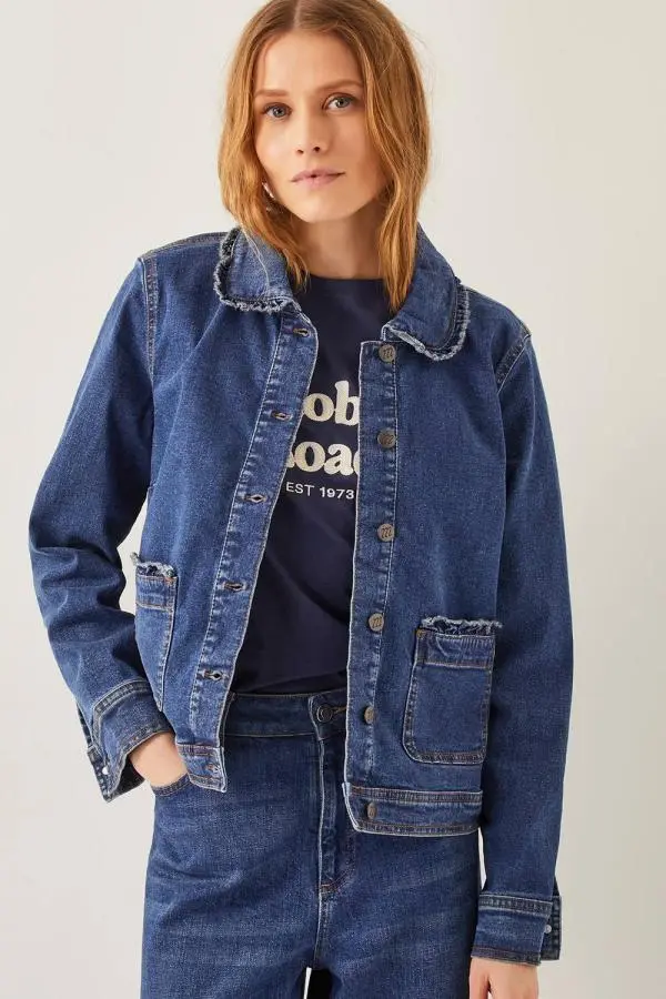 Monsoon Women's Sadie Ruffle Denim Jacket Blue | Size: 22