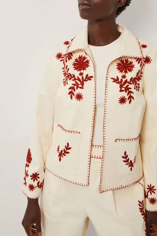 Monsoon Women's Emilia Floral Embroidered Jacket Ivory 