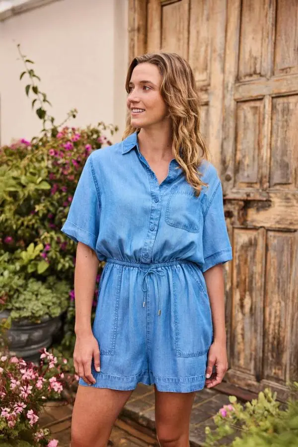 Animal Women's 'Olivia' Lightweight Elastic Waist Comfortable Casual Stylish Playsuit in Light Blue 