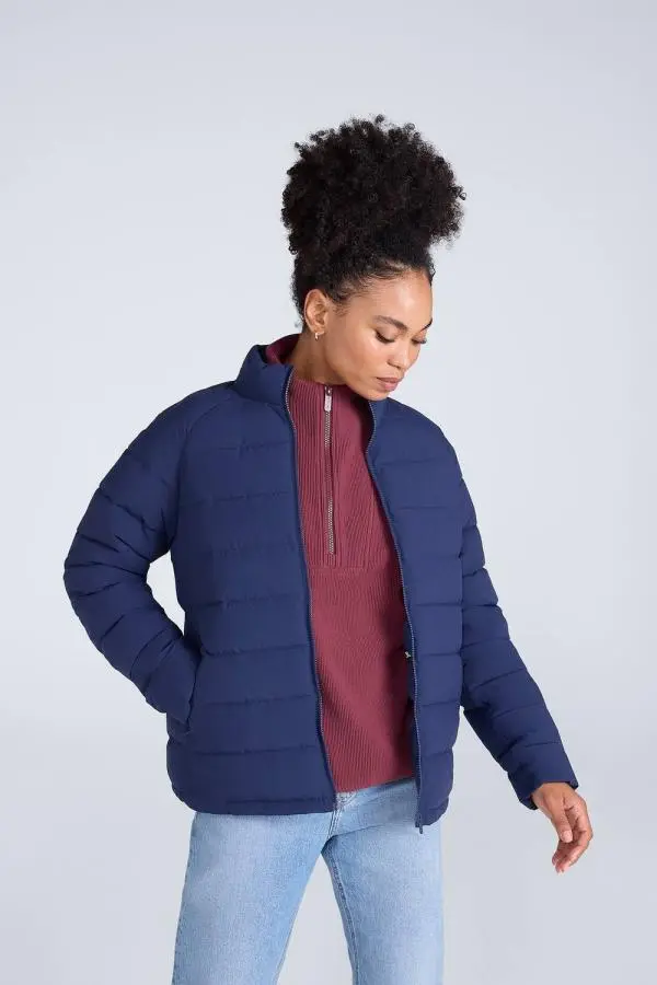 Animal Women's 'Light Cosi' Lightweight Full Zip Warm Padded Outdoor Hoodless Jacket in Navy 