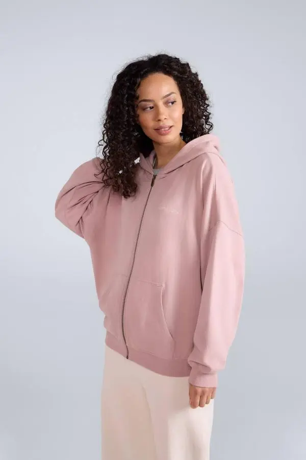 Animal Women's 'Idol' Warm Comfortable Casual 100% Cotton Logo Zip Through Hoodie in Light Pink 