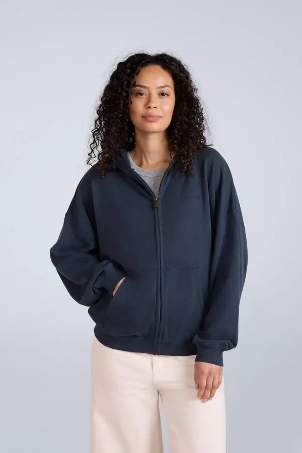 Animal Women's 'Idol' Warm Comfortable Casual 100% Cotton Logo Zip Through Hoodie in Dark Blue 