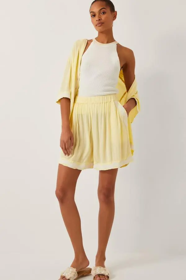 Monsoon Women's Sienna Ricrac Crinkle Shorts Yellow 