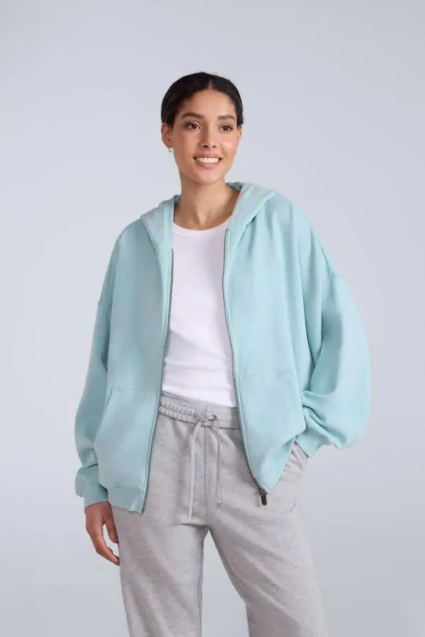 Animal Women's 'Idol' Warm Comfortable Casual 100% Cotton Logo Zip Through Hoodie in Light Blue 