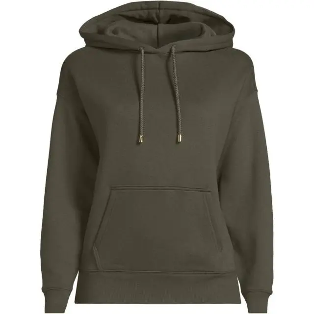 Lands' End Women's Serious Sweats Hooded Sweatshirt in Dark Green 