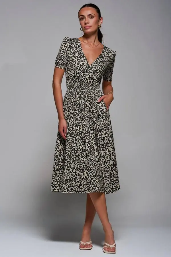 Jolie Moi Women's Ruched Waist Drawstring Sleeve Midi Dres 