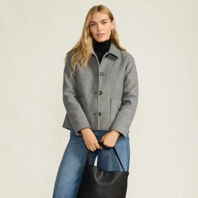 Lands' End Women's Petite Wool Touch Shirt Jacket in Dark Grey 